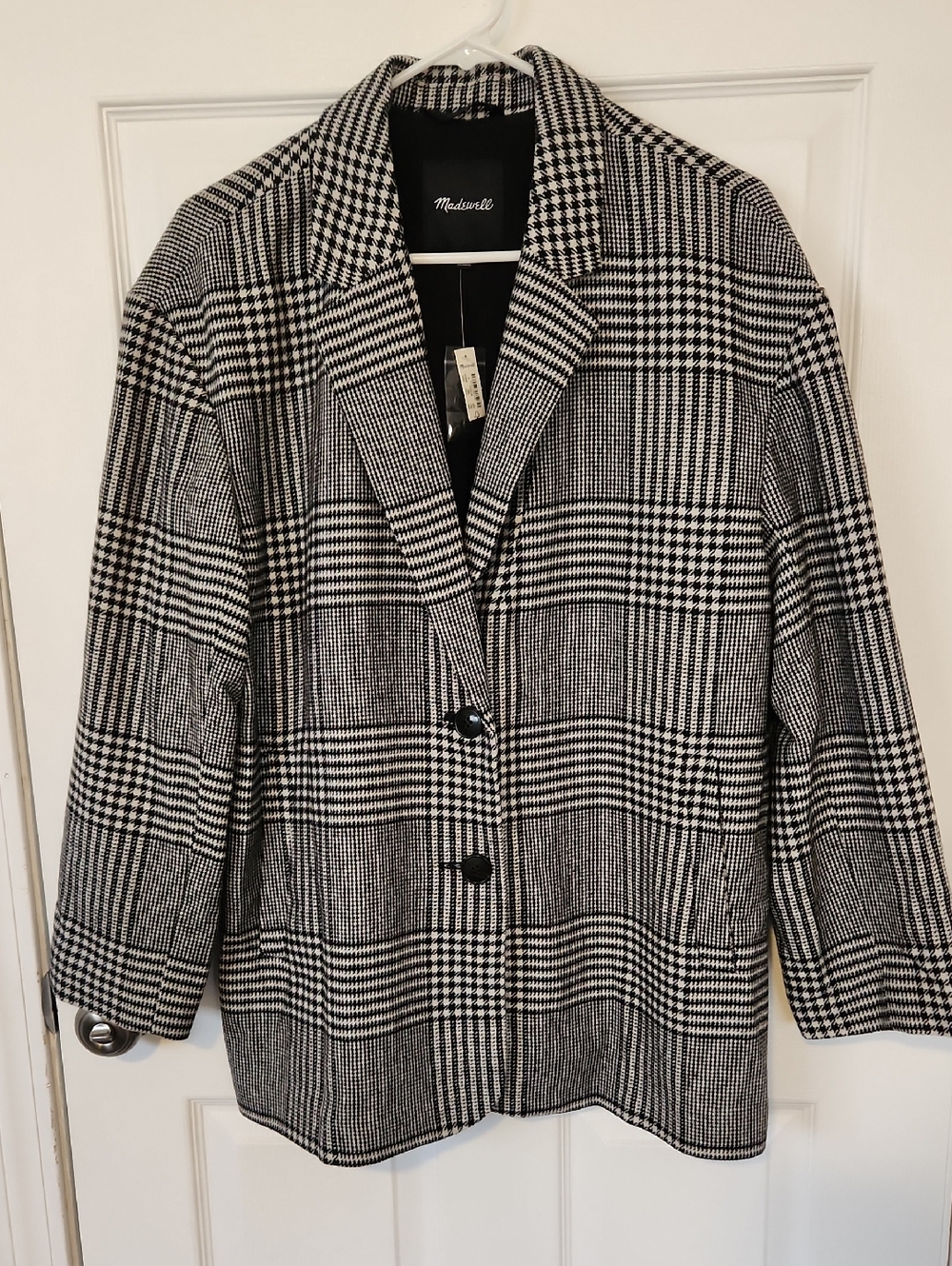 Madewell Black and White Glen Plaid Blazer